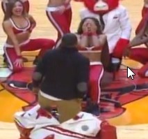 La mascotte des Bulls demande une cheerleader en mariage