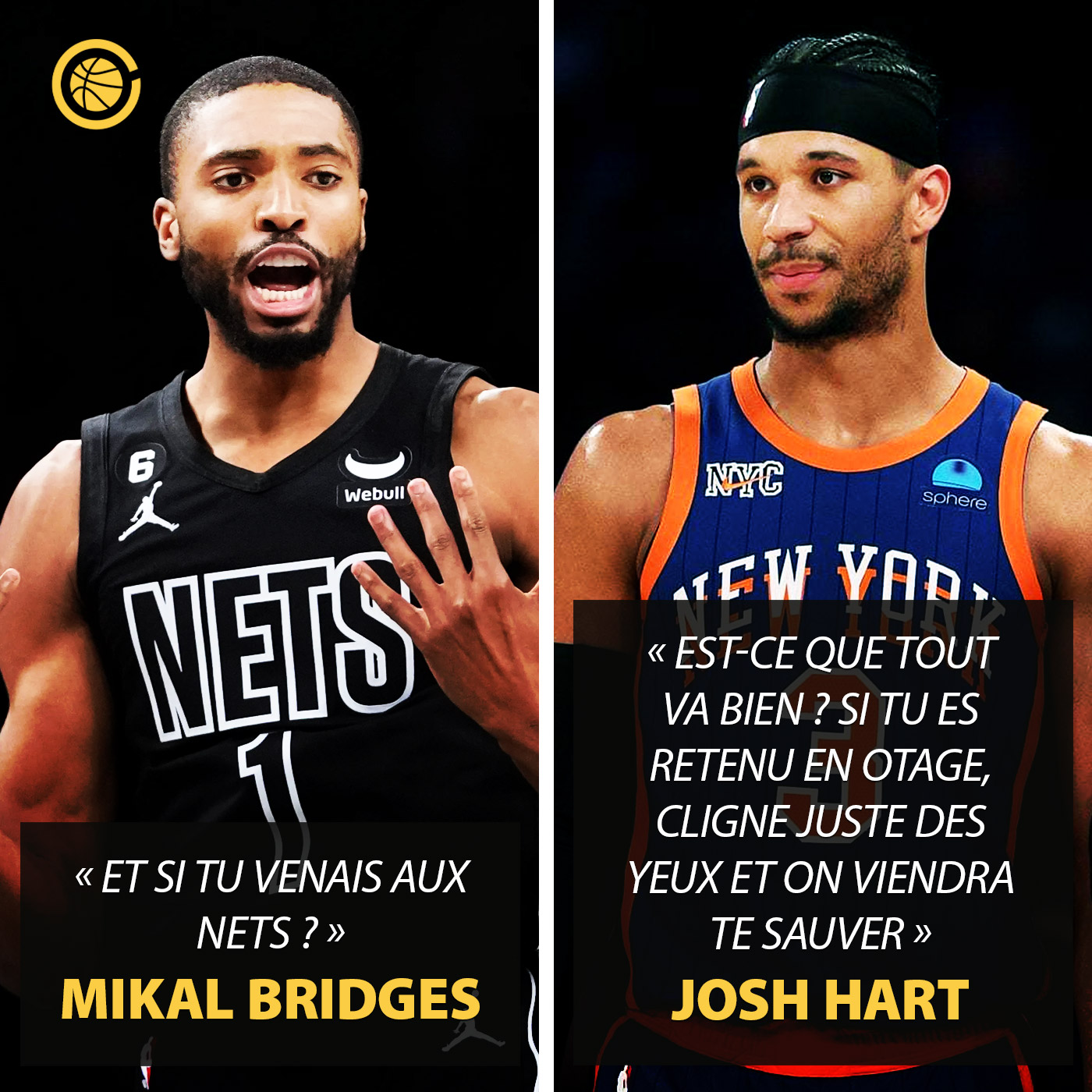 Magnifique échange entre Mikal Bridges et Josh Hart 🤣